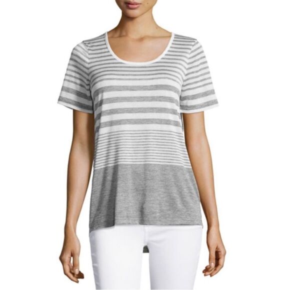 Vince Striped White And Gray Short Sleeve T-shirt Size L - Picture 1 of 7